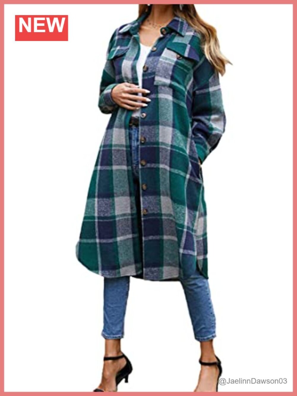 Womens Plaid Shacket Flannel Wool Blend Button Down Jacket with Pockets